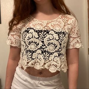 White Lacey cropped top